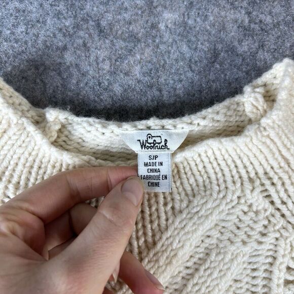 Vintage Woolrich Sweater Womens Small Lambswool Blend Cable Knit Cream Pullover - Picture 7 of 7